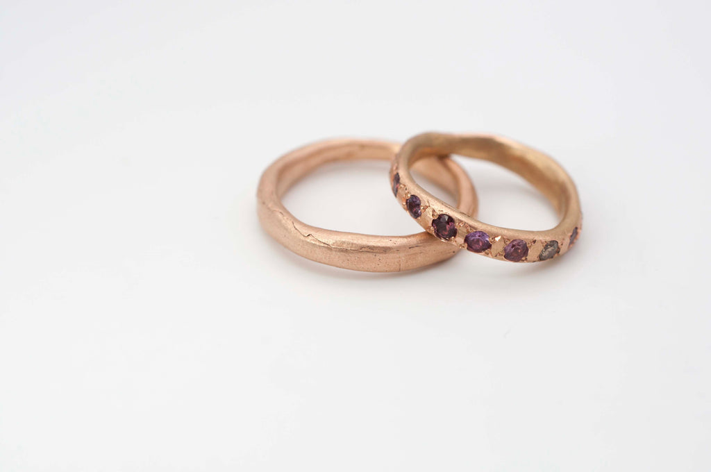 Wedding rings - fingerprint with gemstones